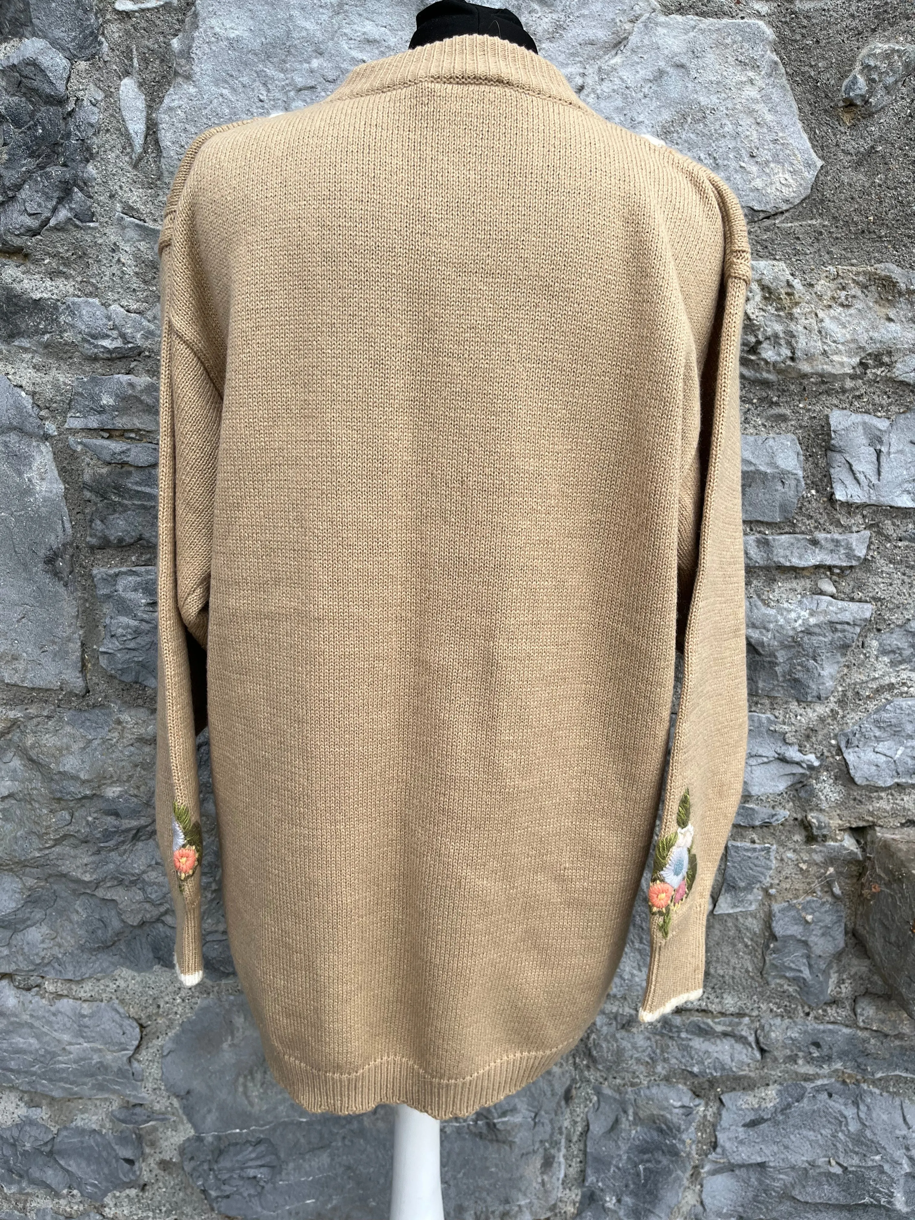 80s beige floral embroidered jumper uk 12-14