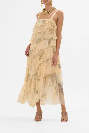 ASYMMETRIC SPLICED LACE DRESS ADORNED IN ANTIQUITY