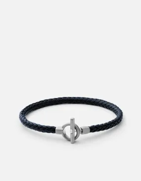 Atlas Leather Bracelet, Matte Sterling Silver/Navy Blue