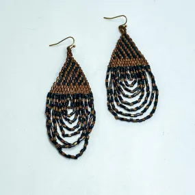 Black & Gold Beaded Tassel Earrings