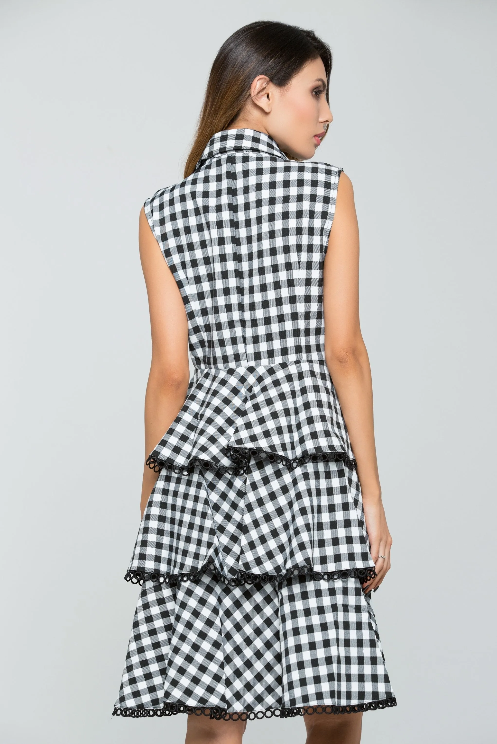 Black and White Double Breasted Check Midi Dress