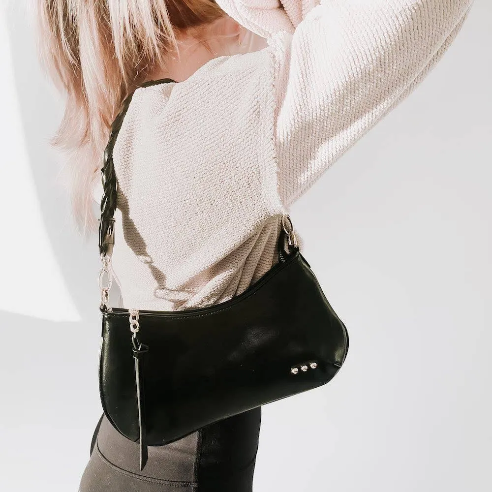 Black Braided Vegan Leather Crossbody & Shoulder Bag