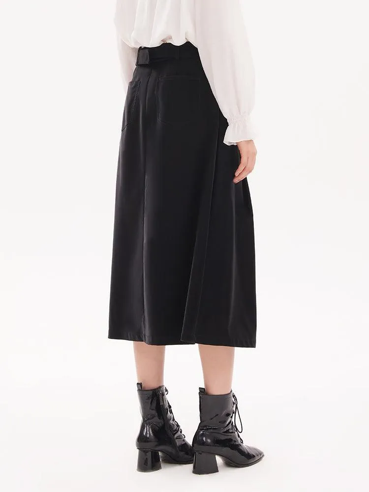 Black Double-Breasted Woven Skirt