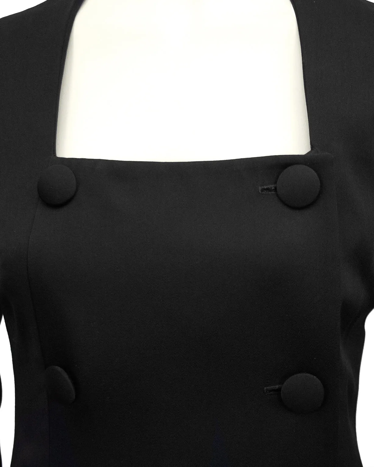 Black Fine Wool Tuxedo Dress