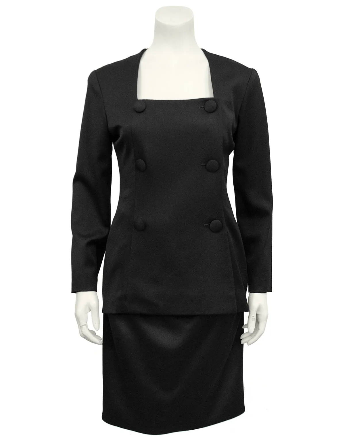 Black Fine Wool Tuxedo Dress