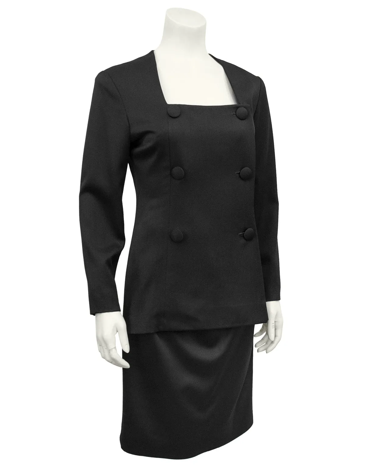 Black Fine Wool Tuxedo Dress