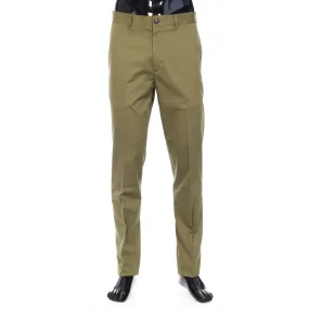 Chino Pants In Khaki Cotton Gabardine & CD Embroidery