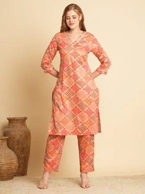 Ethnic Bandhani Foil Printed Straight Fit Co-ord Set - Multi