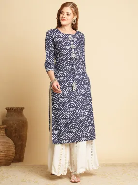 Ethnic Dabu Printed Straight Fit Kurta - Blue