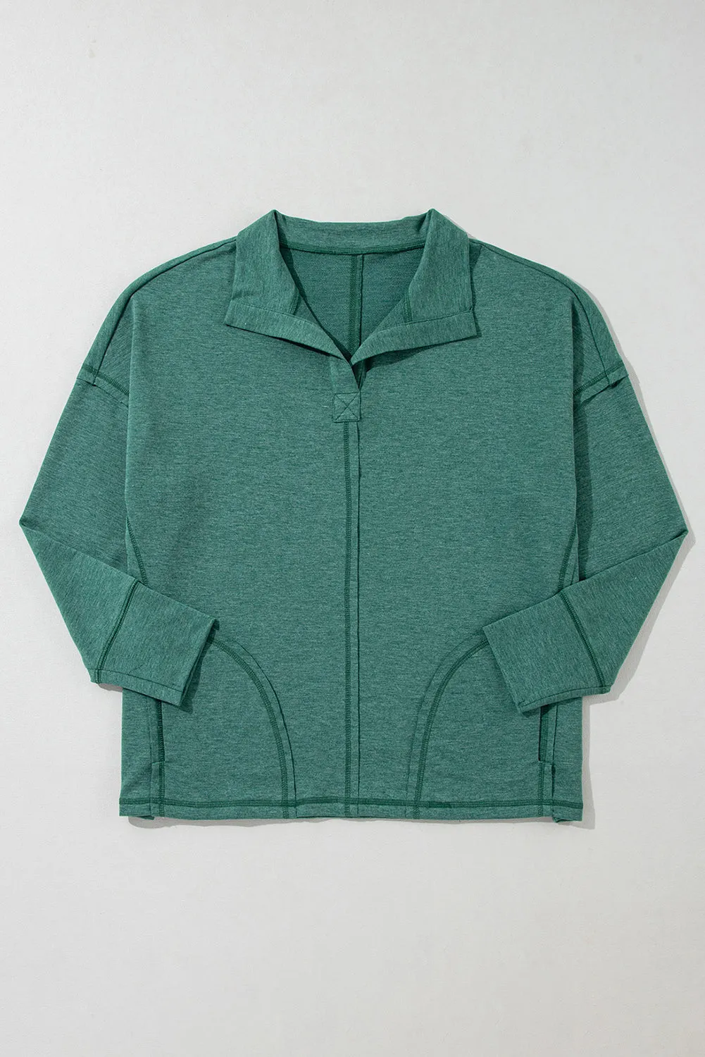 Evergreen Exposed Seam Collared Pocketed Loose Sweatshirt