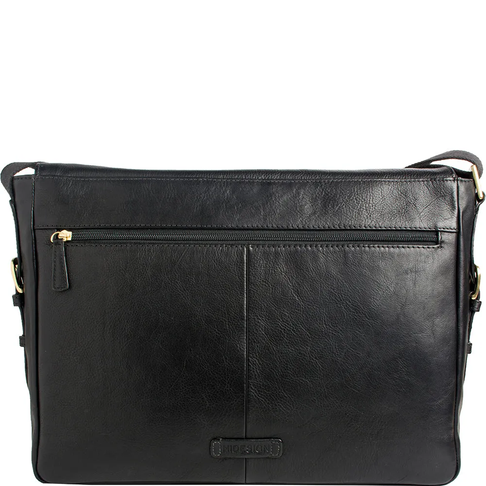 Hidesign William Horizontal 15" Laptop Compatible Leather Messenger Bag Black