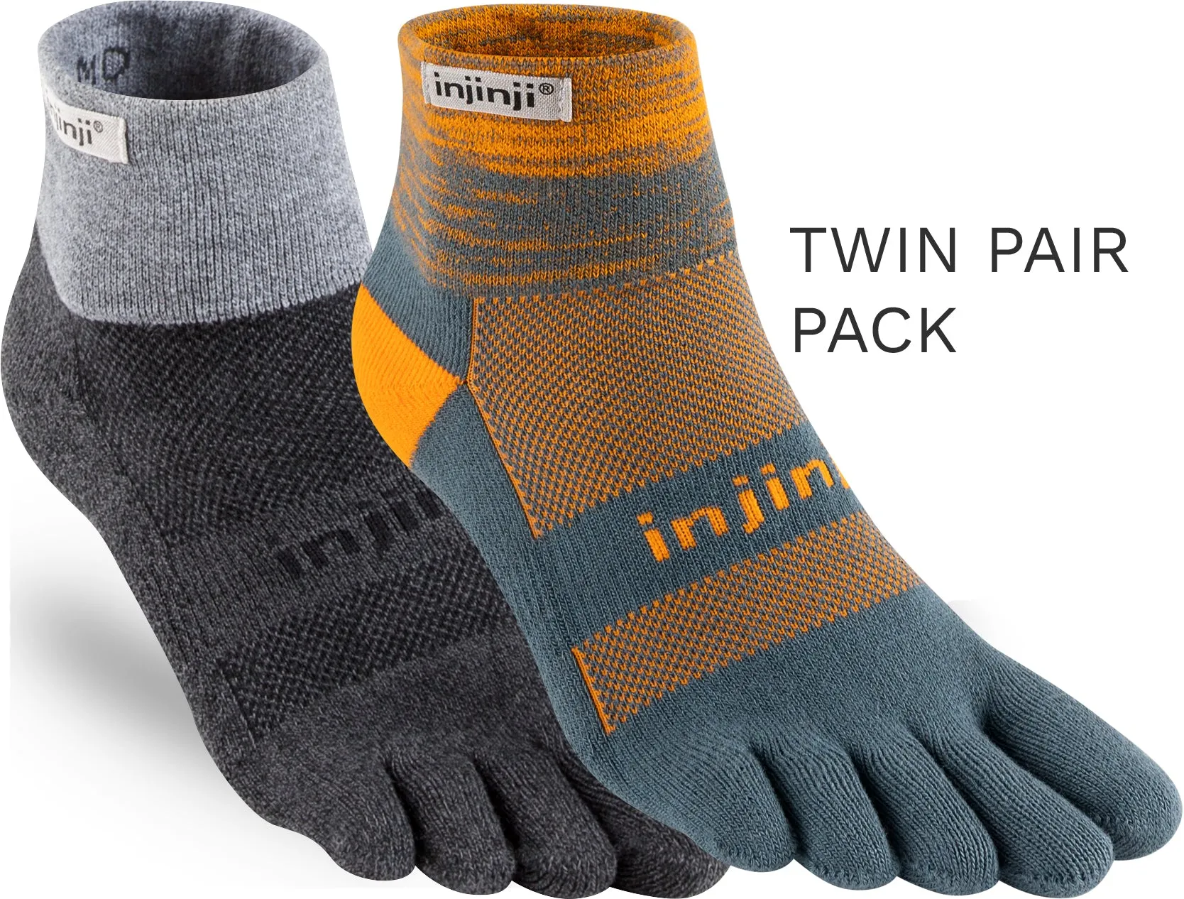 Injinji Men's Mid-Weight Trail Run Mini Crew Toe Socks TWIN PACK (INJ-TR-TWIN)