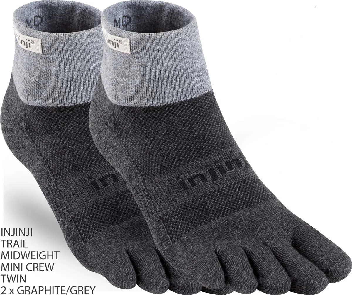 Injinji Men's Mid-Weight Trail Run Mini Crew Toe Socks TWIN PACK (INJ-TR-TWIN)