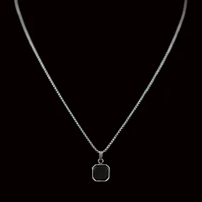 Kare Stainless Steel Box Chain Necklace with Square Stone Pendant