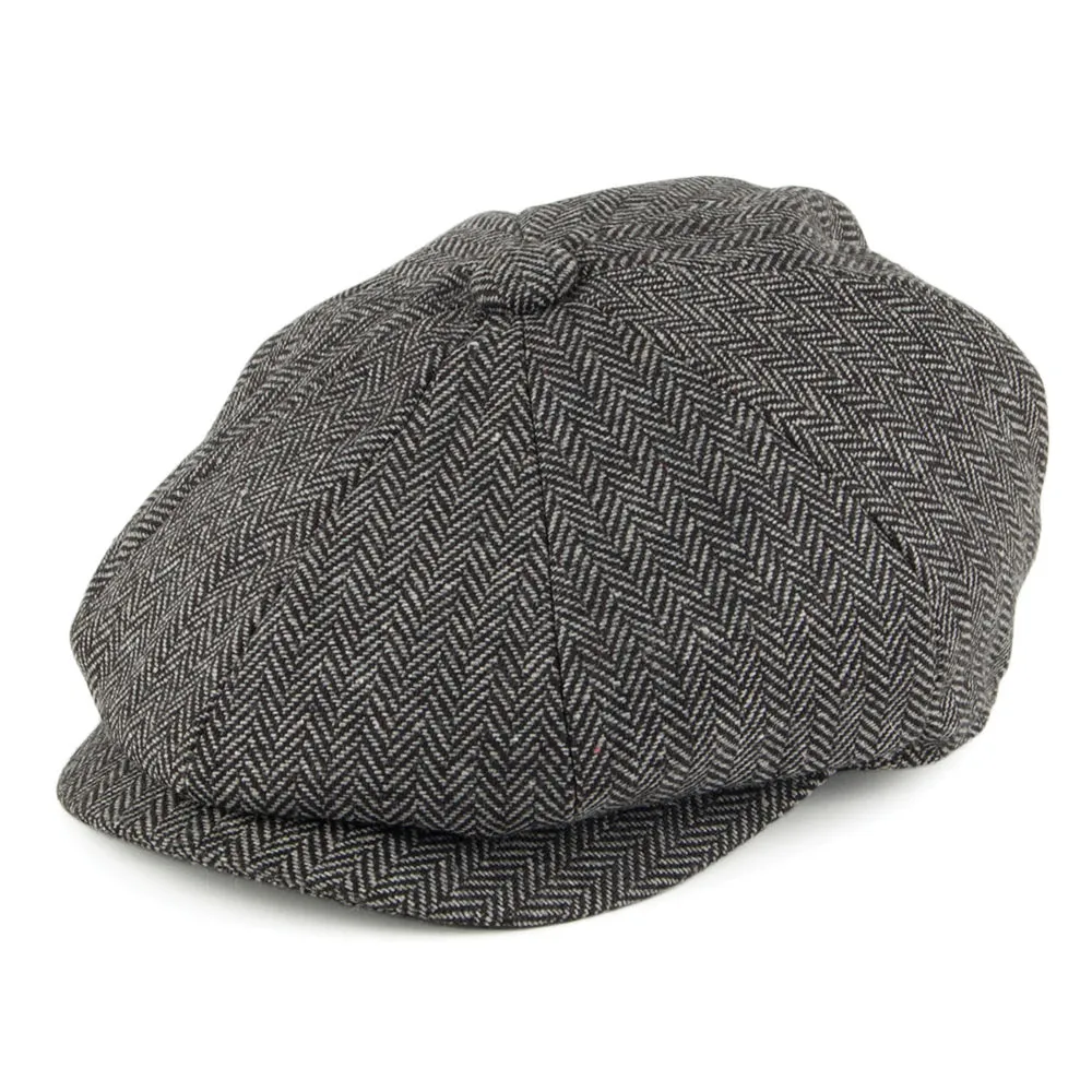 Kids Herringbone Newsboy Cap - Charcoal