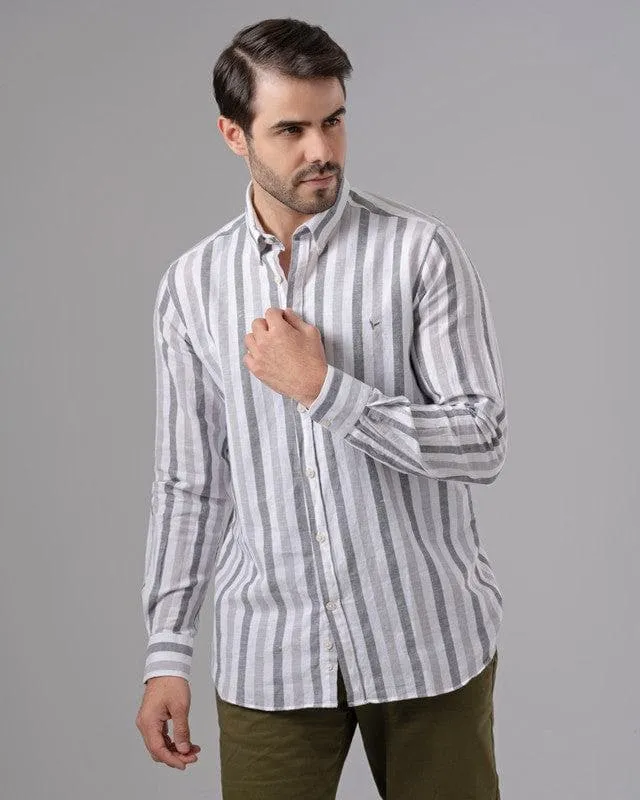 LONG SLEEVE STRIPED SHIRT - GREY