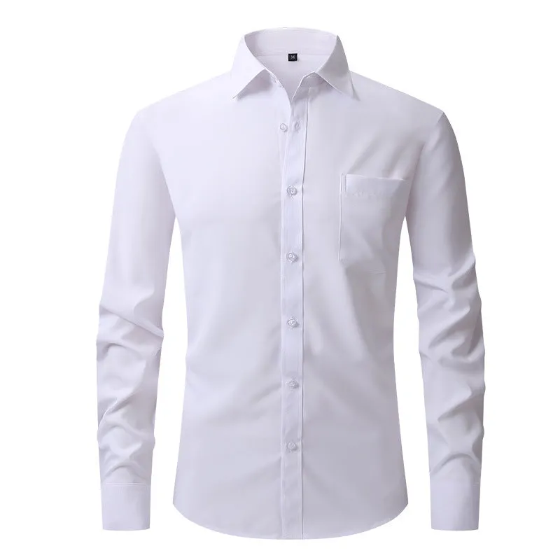 Men Elasticity Formal Dress Shirt Long Sleeve Wedding Slim Fit Non-iron Shirts Top | W7