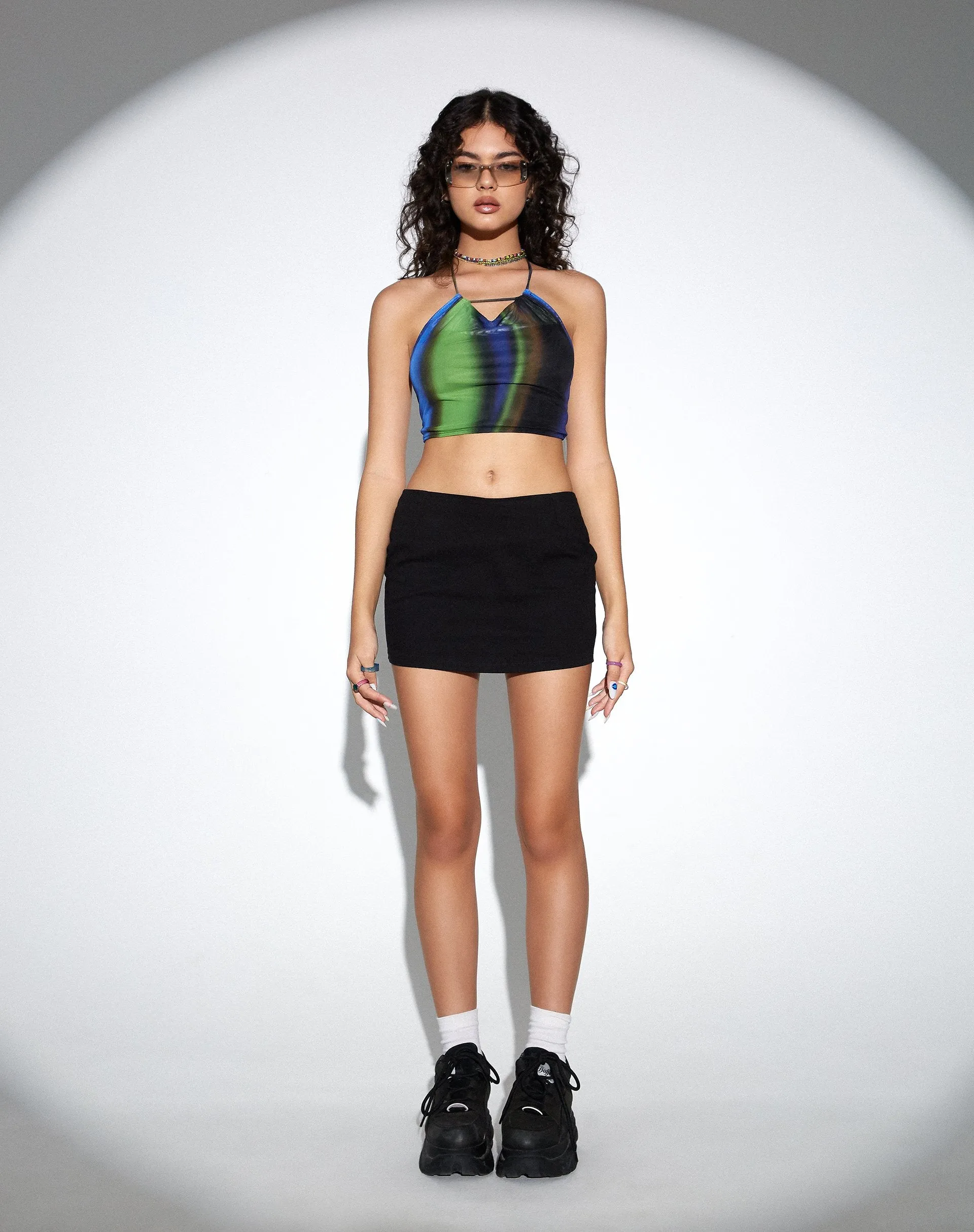 MOTEL X OLIVIA NEILL Salet Crop Top in Solarized Green and Blue