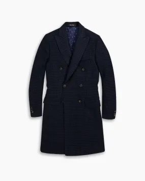 Navy & Black Houndstooth Wool Double Breasted Coat