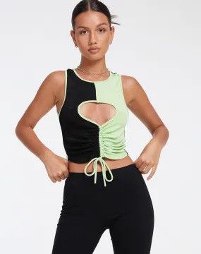 Nida Crop Top in Crepe Black and Lime