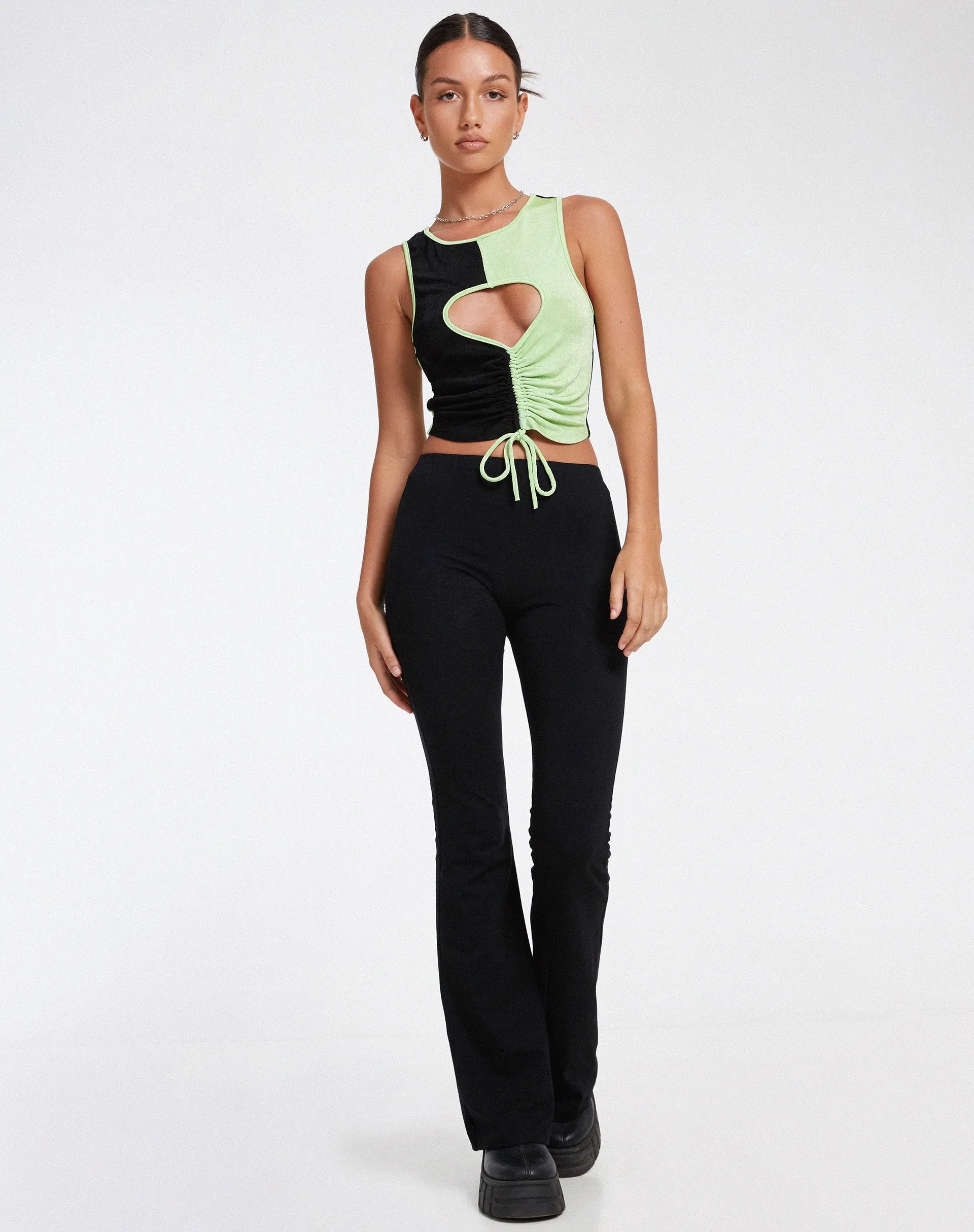 Nida Crop Top in Crepe Black and Lime