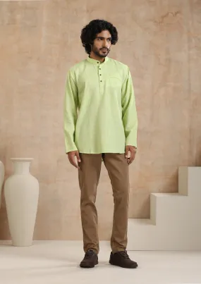 Poly Cotton Solid Men's Short Kurta - Green