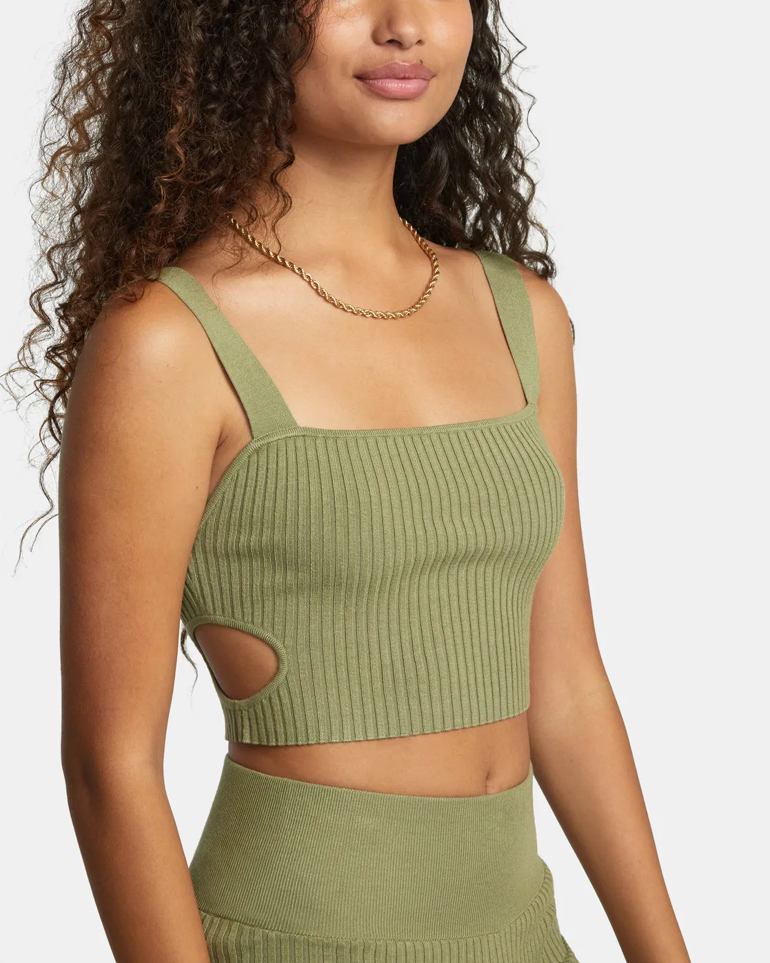 Rose Namajunas Fever Rib Knit Cropped Tank Top - Aloe