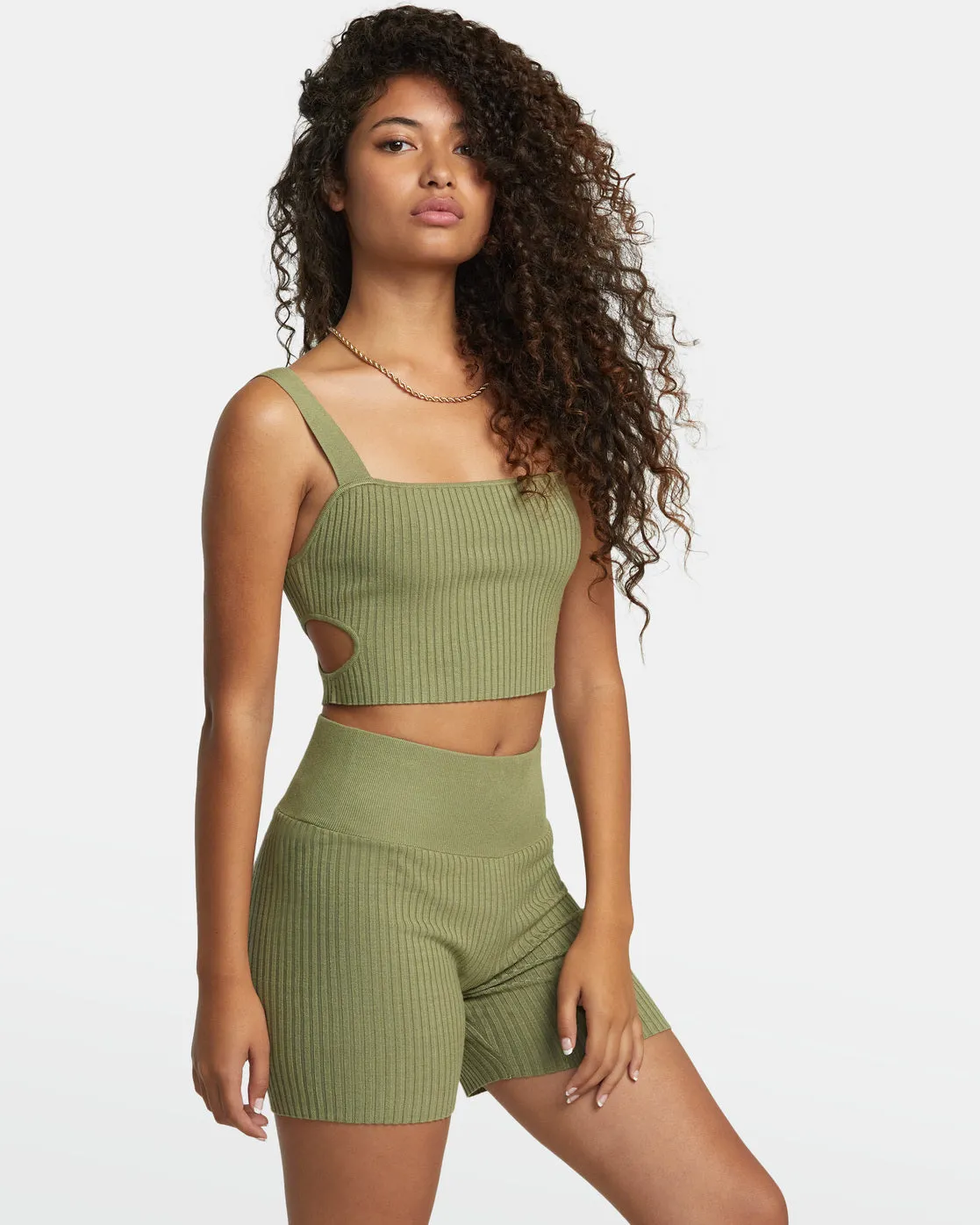 Rose Namajunas Fever Rib Knit Cropped Tank Top - Aloe