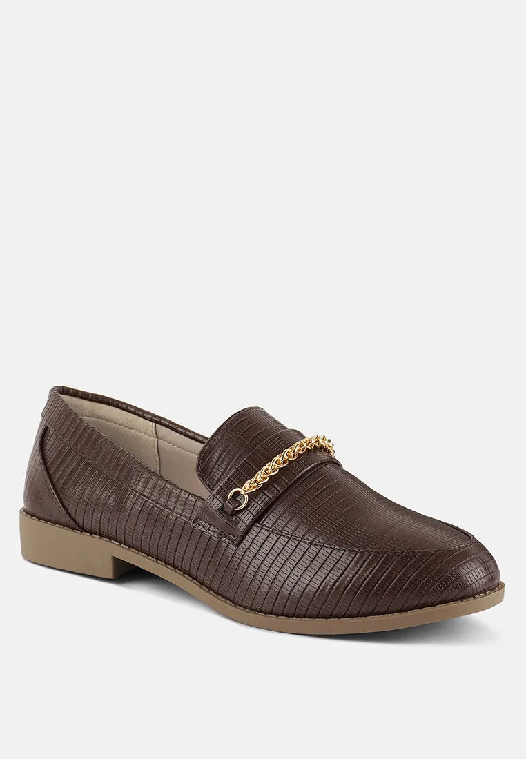 Vouse Low Block Loafers Adorned With Golden Chain