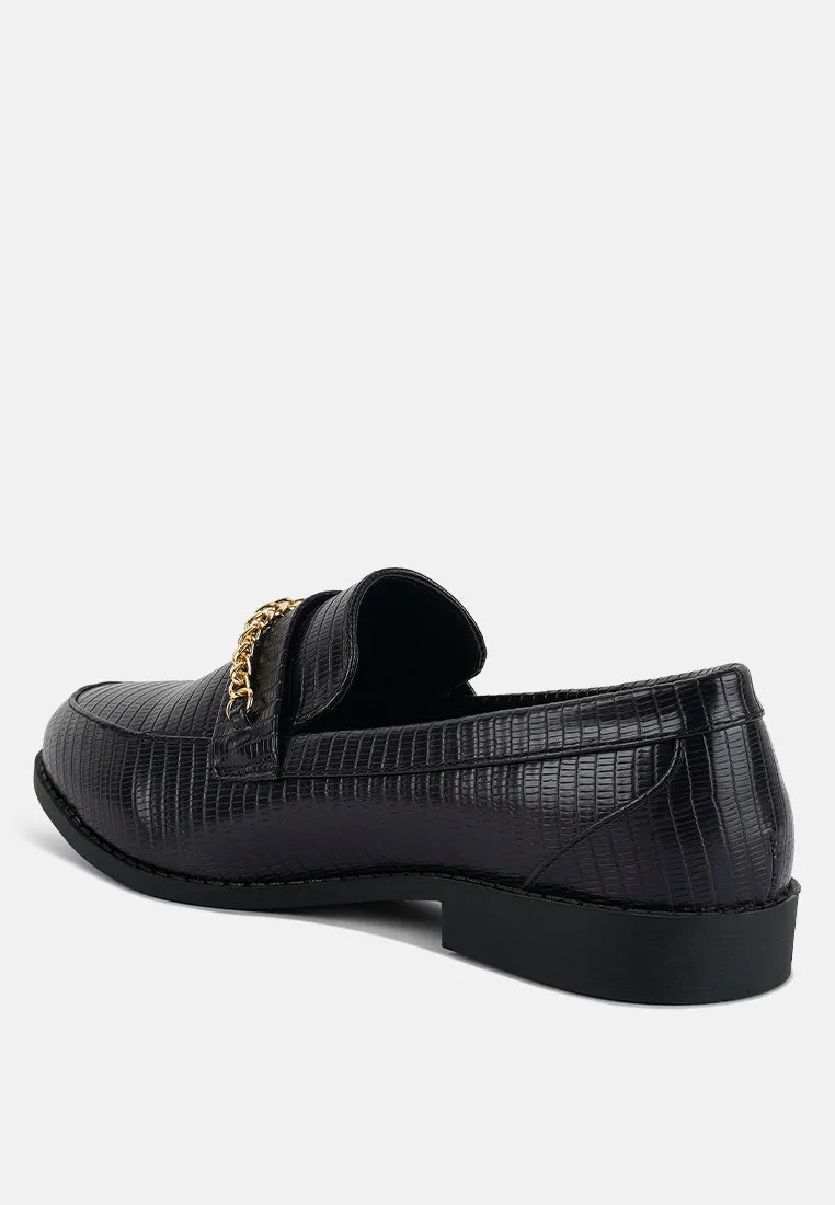 Vouse Low Block Loafers Adorned With Golden Chain