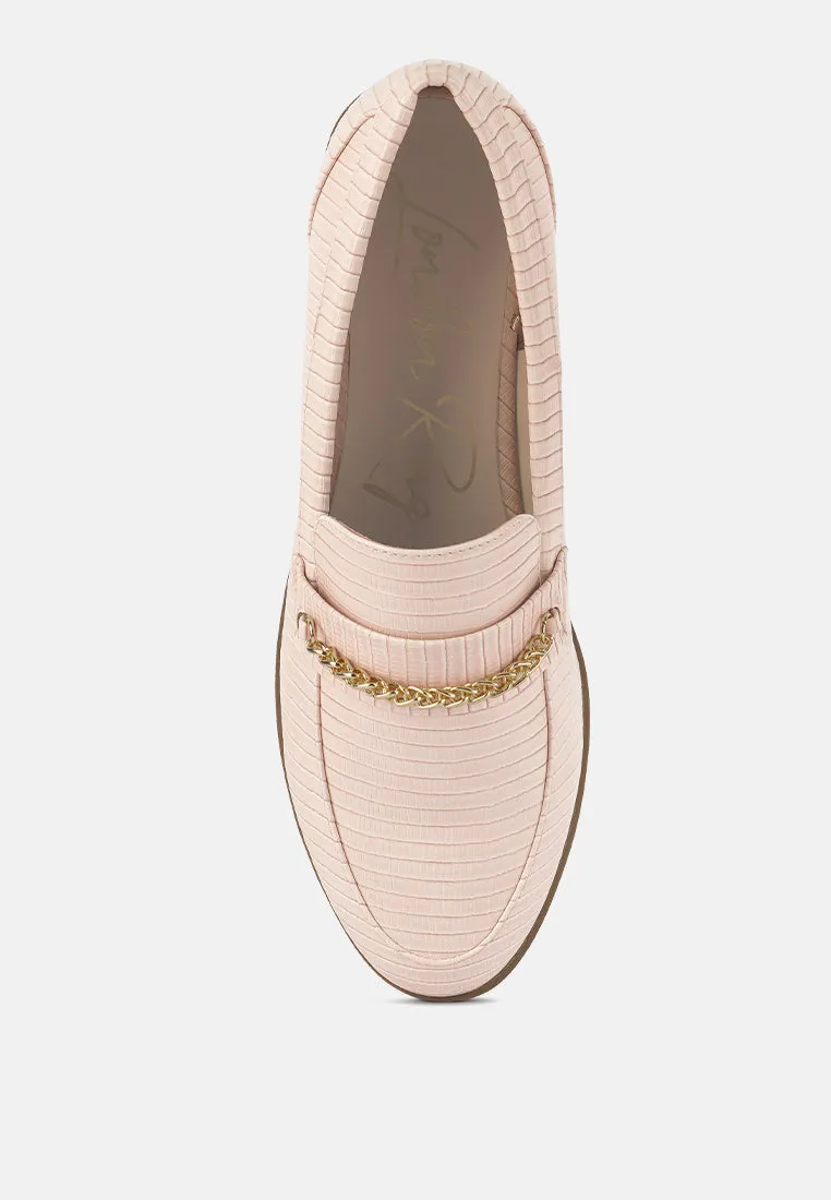 Vouse Low Block Loafers Adorned With Golden Chain