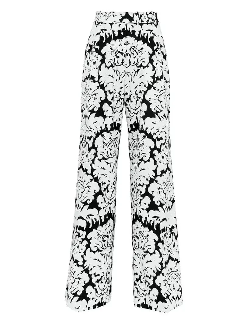 Women’s Black and White Floral-Print Single-Breasted Woven Blazer and Pant Suit